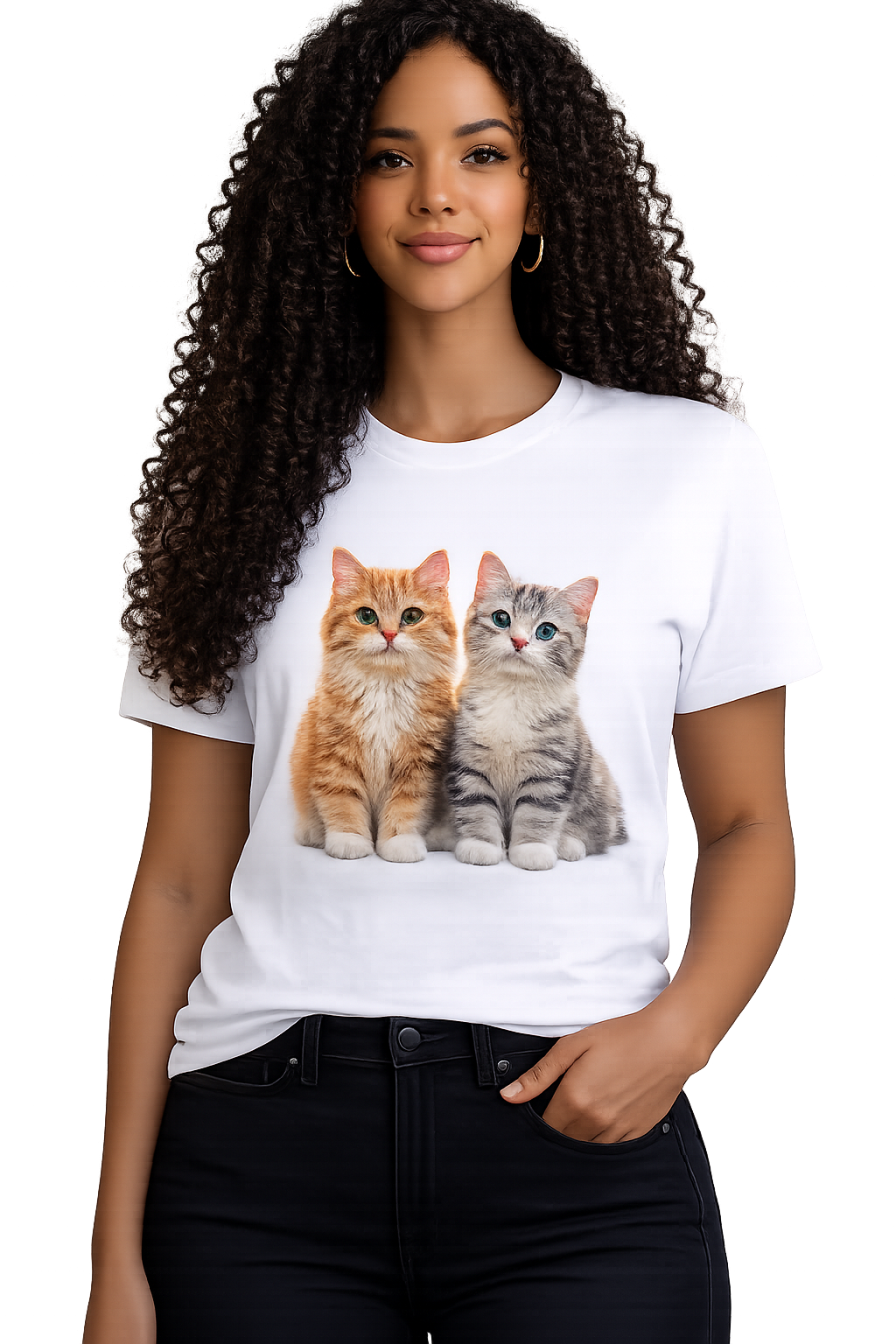 T-Shirt Gatinhos Fofos Laranja e Cinza