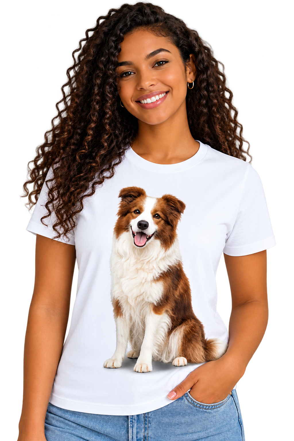 T-Shirt Border Collie Castanho e Branco