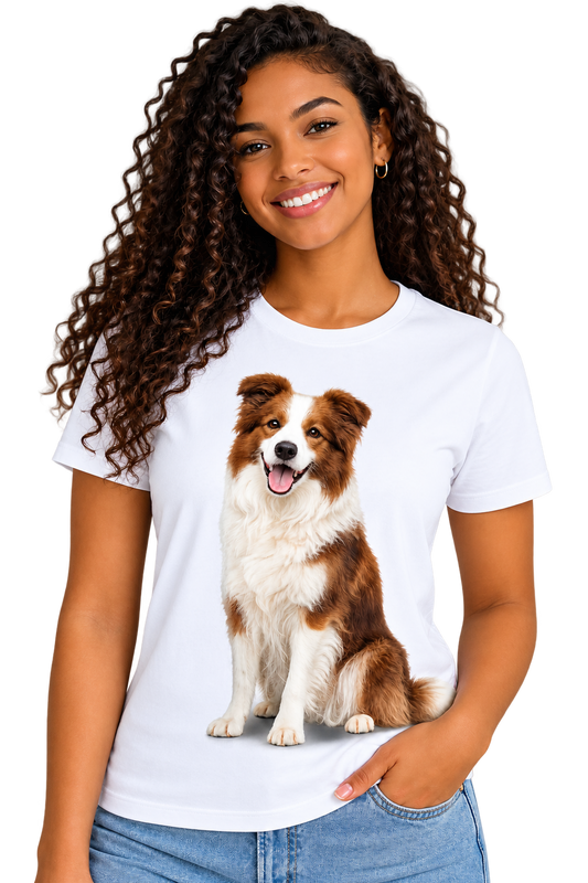 T-Shirt Border Collie Castanho e Branco
