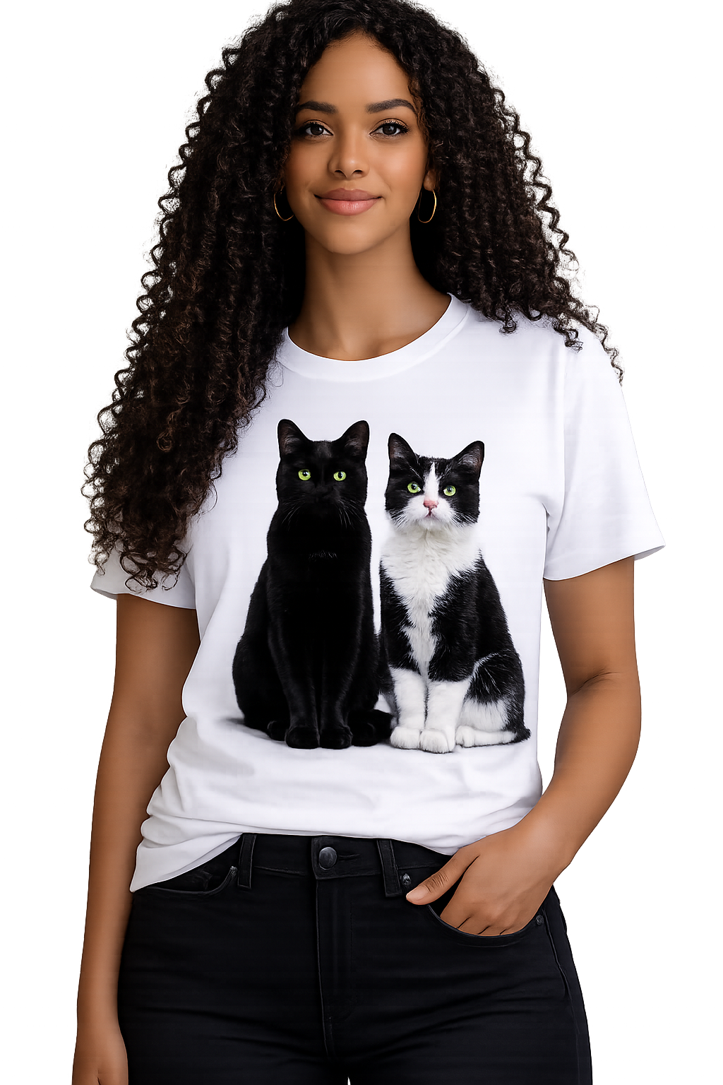 T-Shirt Dupla de Gatos Preto e Branco
