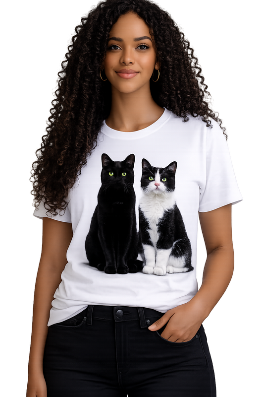 T-Shirt Dupla de Gatos Preto e Branco