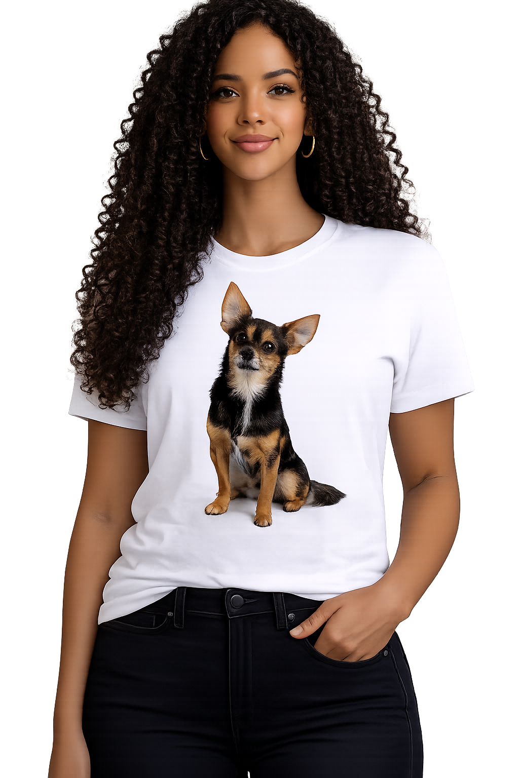T-Shirt Chihuahua Preto e Castanho Estilo Retrô