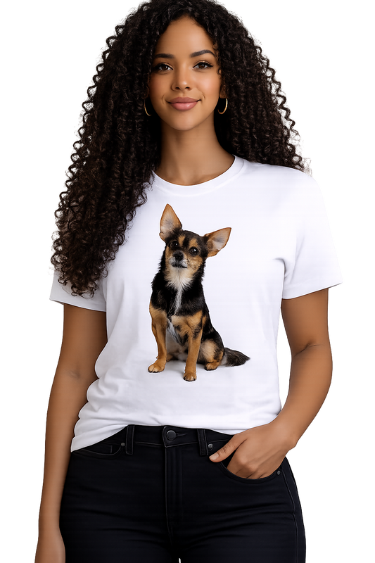 T-Shirt Chihuahua Preto e Castanho Estilo Retrô