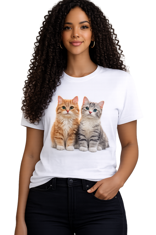 T-Shirt Gatinhos Fofos Laranja e Cinza