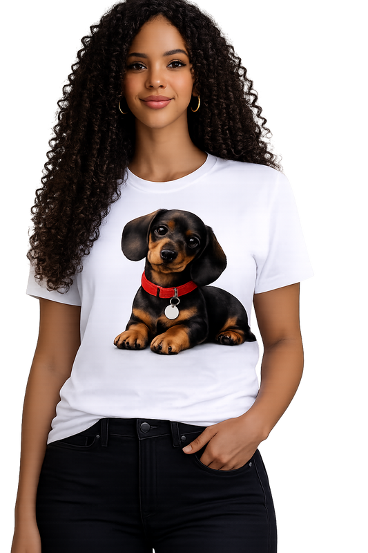 T-Shirt Dachshund Filhote no Jardim