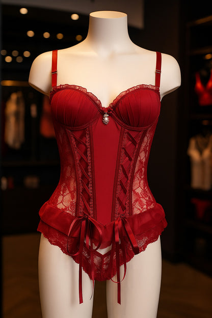 Espartilho com cueca fio dental e meia liga